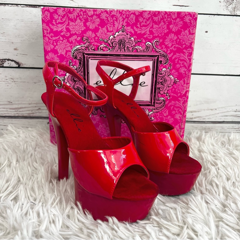 Ellie Red Platform Heels - Picture 12 of 16
